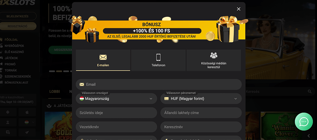 1xSlots regisztrációs űrlap, bónusz, ingyen pörgetés, email, telefon, személyes adatok, promóciós kód, biztonságos belépés