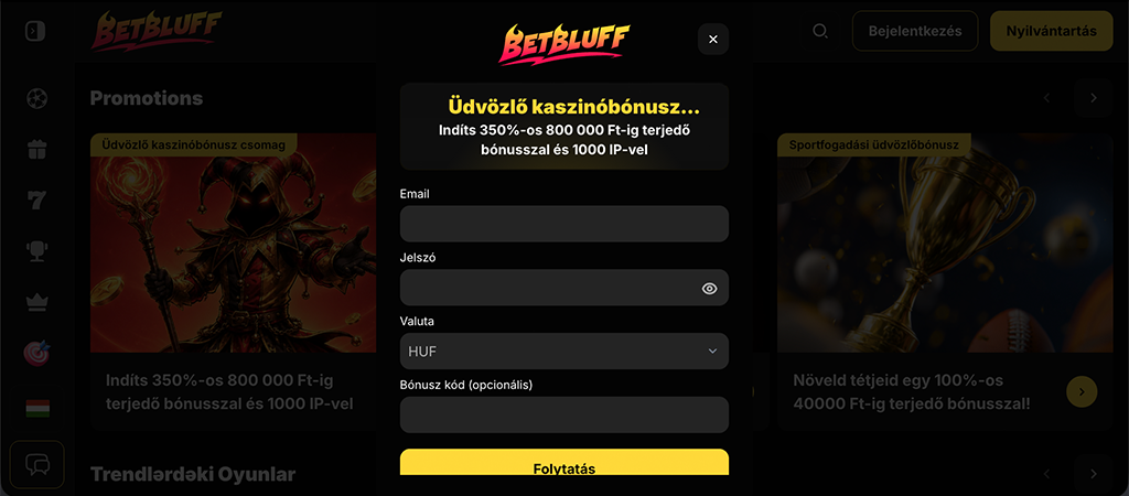 fiók létrehozása, regisztráció, online casino